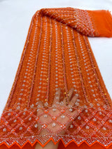 Nigerian Handmade Beads Net Mesh Lace Fabric