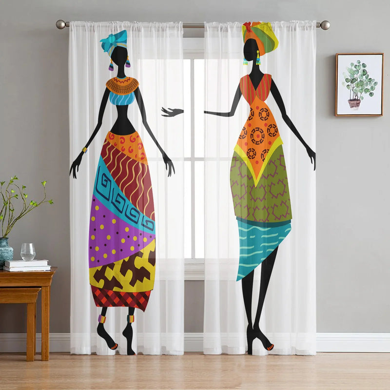 Ethnic Style African Women Sheer Curtains