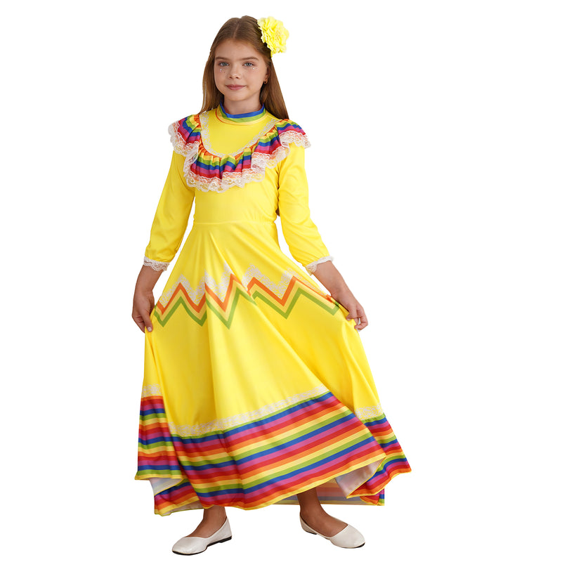 Kids Mexican Style Costume Traditional Jalisco Dresses