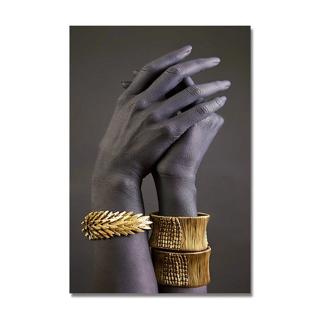 African Woman Gold Jewelry Canvas Painting Posters