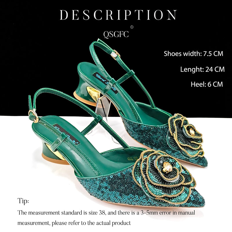 New Arrival Elegant Full of Rhinestone Flower Design Style Shoes and Bag Set