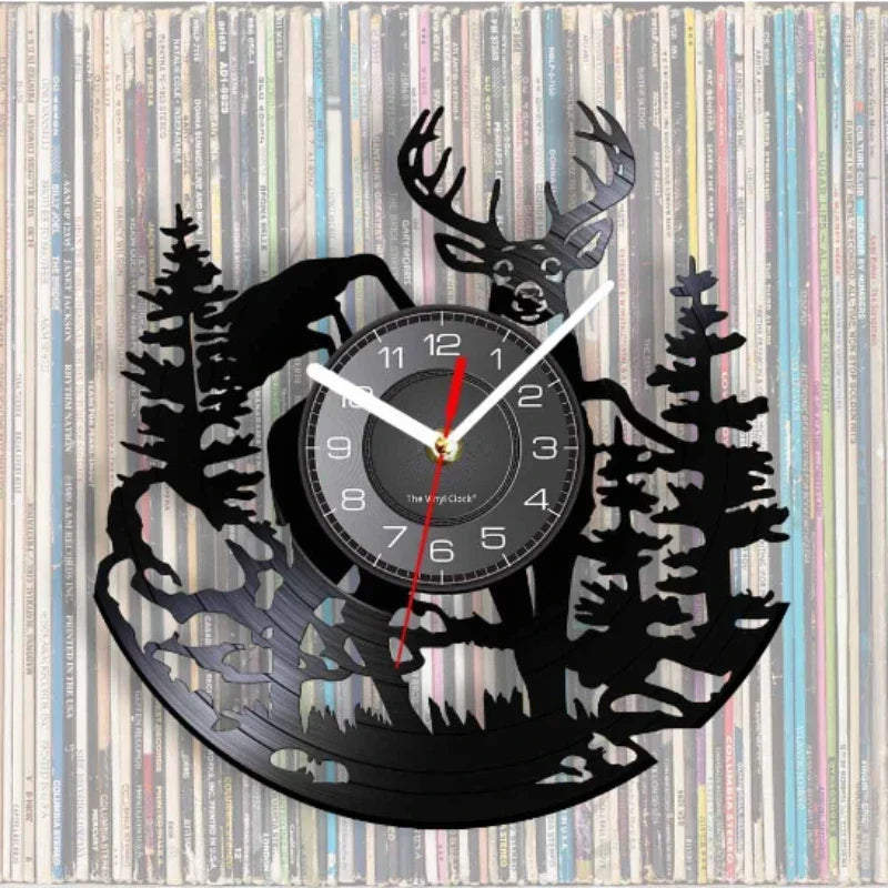 New Forest Deer Vinyl Record Wall Clock Remote Control Art