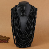 African Style Multi-Layer Wooden Bead Jewelry Set