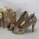 Peep Toe crystal Woman wedding shoes with matching bags