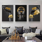 African Woman Gold Jewelry Canvas Painting Posters