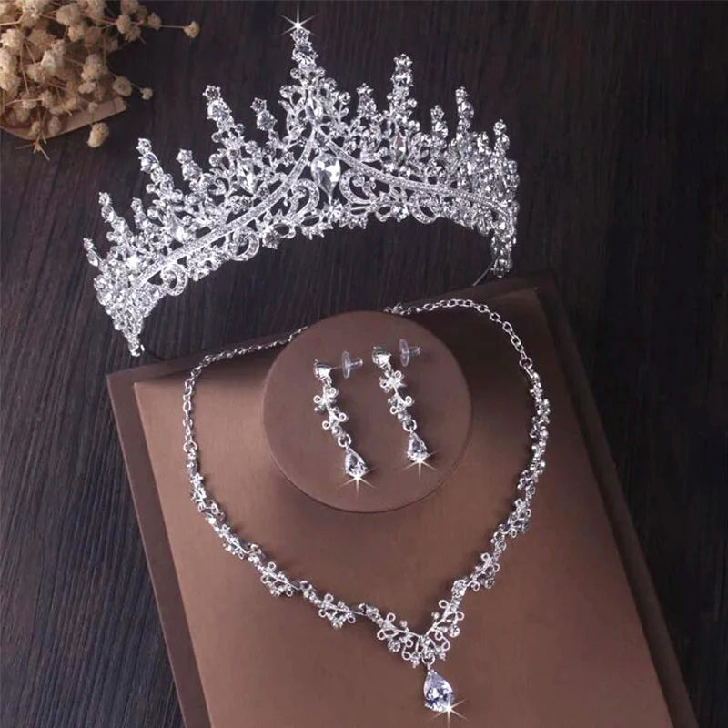 New Luxury Silver Color Crystal Water Bridal Jewelry Sets