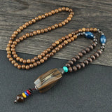 New Nepal Buddhist Mala Wood Beads Pendant & Necklace