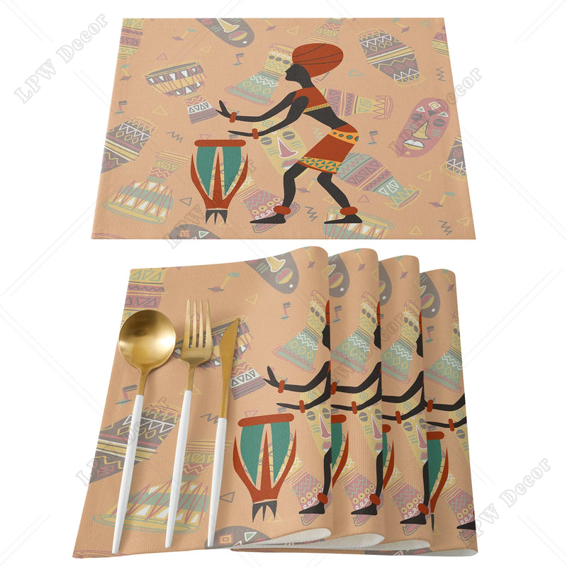 Ethnic African Women Printed Cotton Linen Table Napkin