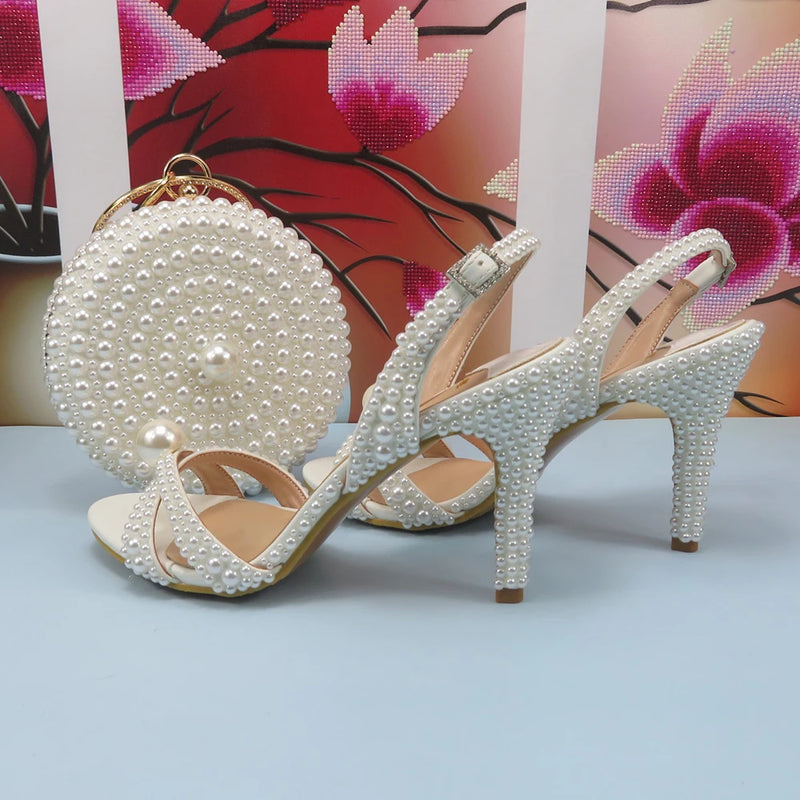 Summer New Arrival White Female Sandals Bridal shoes bag set