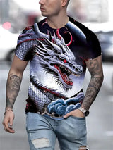 Mens Dragon Print Cotton Blend T-shirt