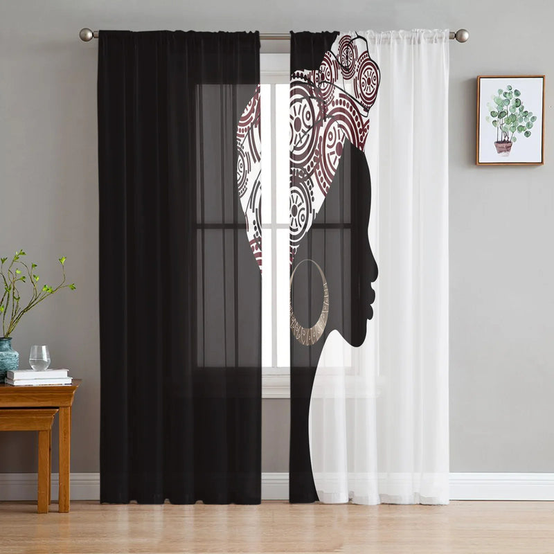 Ethnic Style African Women Sheer Curtains