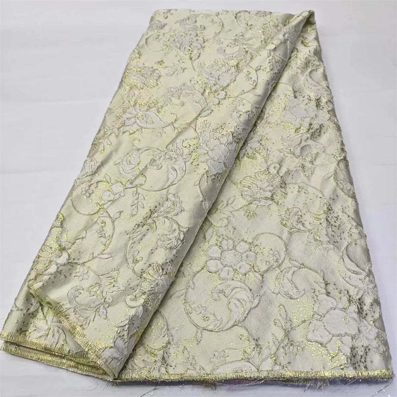 New White African Brocade Jacquard Fabric