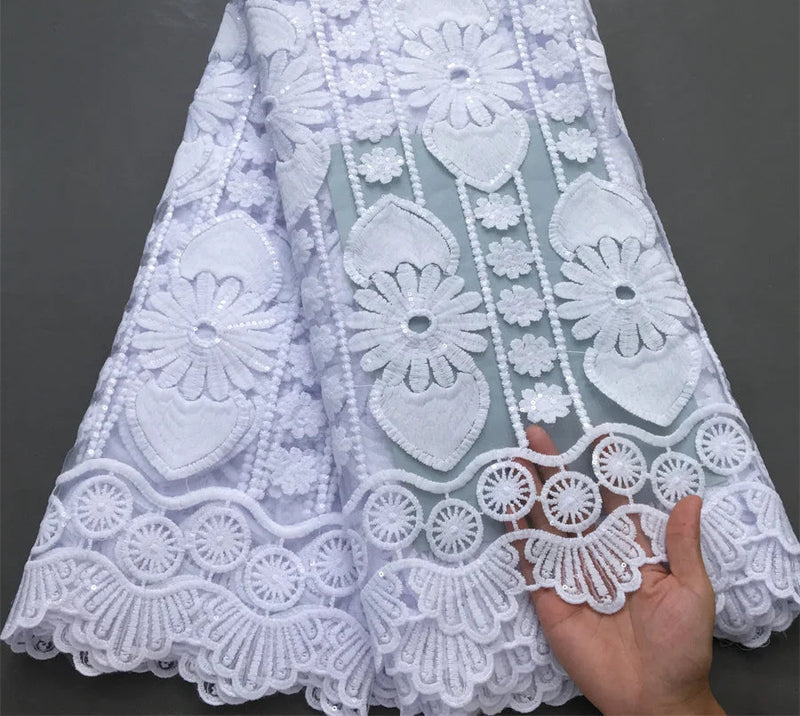 High Quality Nigerian White Mesh Embroidery Lace Fabric