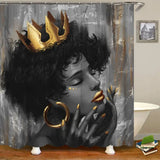 African Women Shower Curtain Black Girl with Gold Crown Art