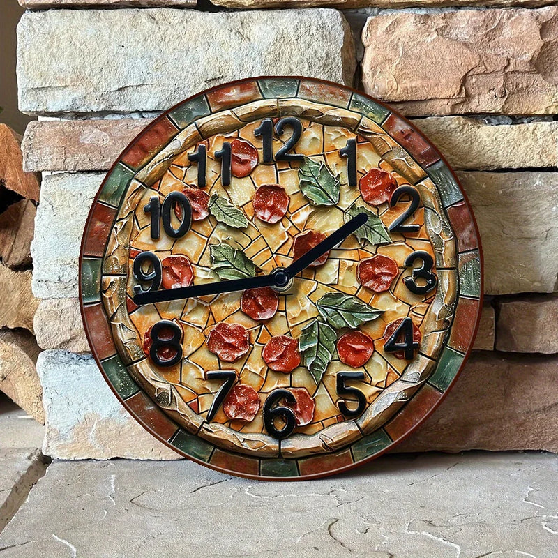 Aluminum Wall Clock Italian Pizza Theme Decor