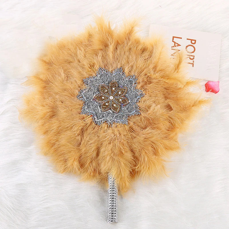 1PC Turkey Feather Hand Fan