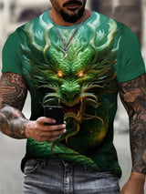 Mens Dragon Print Cotton Blend T-shirt