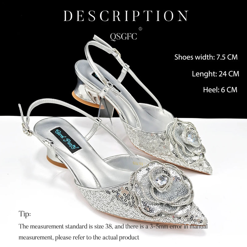 New Arrival Elegant Full of Rhinestone Flower Design Style Shoes and Bag Set