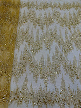 New Luxury Yellow Sequins Tube Beads Lace Fabric