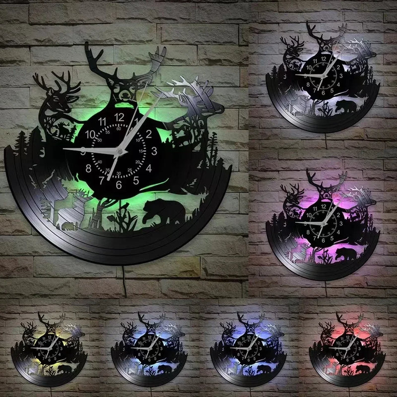 New Forest Deer Vinyl Record Wall Clock Remote Control Art