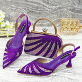 New Crystal Design Thin Heel Ladies Shoes Matching Bag Set