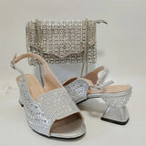 Women Crystal Design Sandal with Rhinestone Bag Set