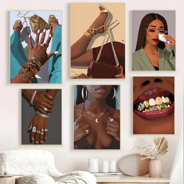 New Fashion Black Girl Lips Posters And Prints Wall Pictures