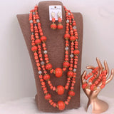 African Layers Orange Nature Coral Beads Jewelry Set