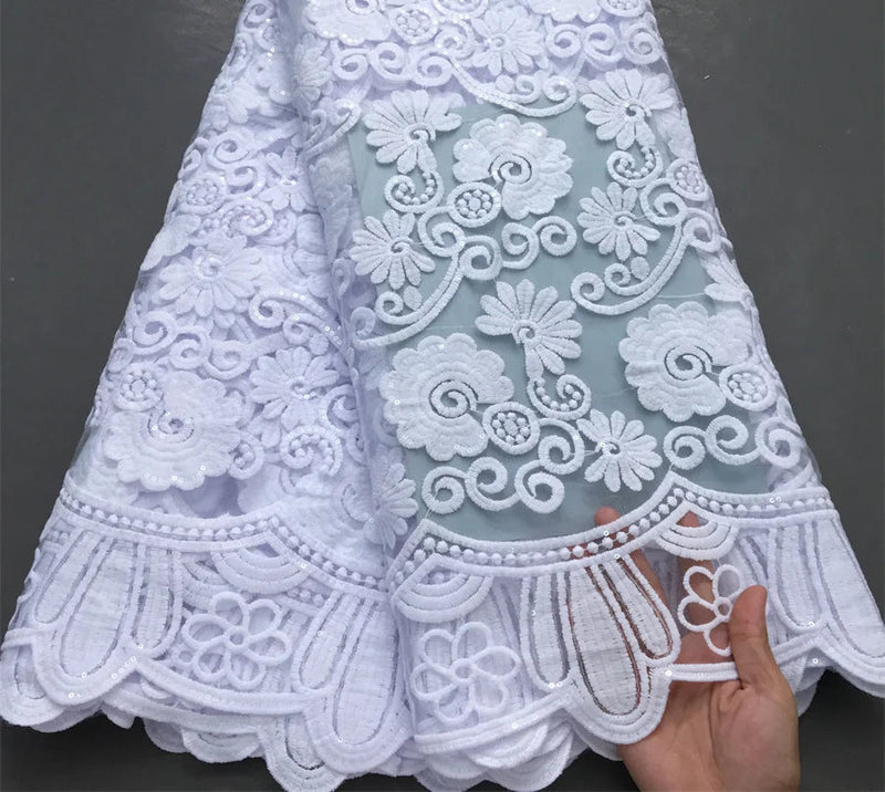 High Quality Nigerian White Mesh Embroidery Lace Fabric