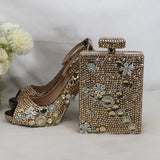 Peep Toe crystal Woman wedding shoes with matching bags