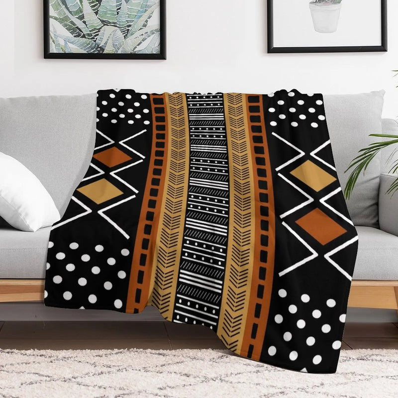 New Black African Mud Cloth Throw Blanket