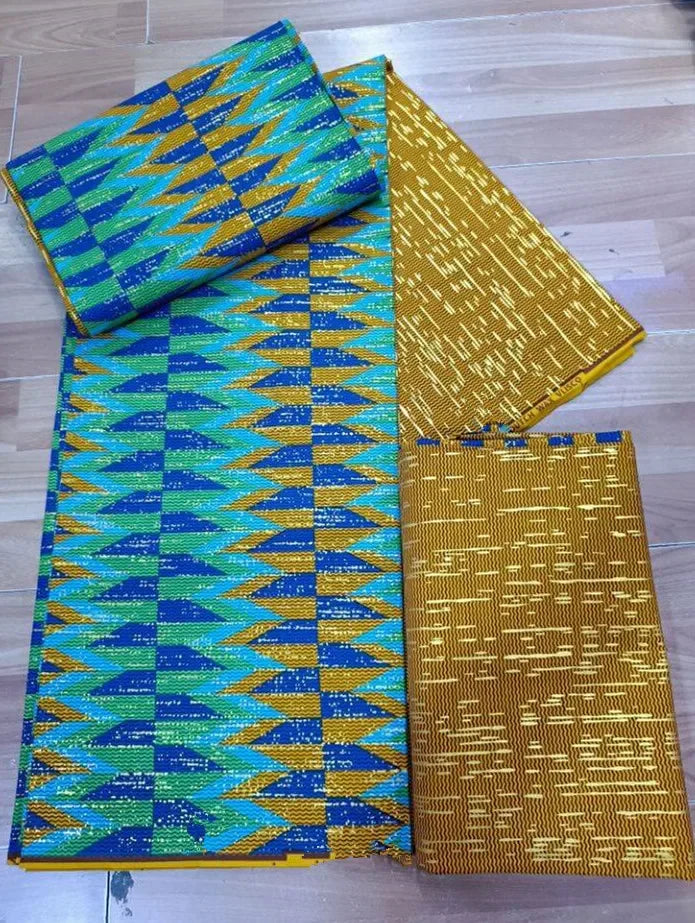 Ankara African Kente Gold Real Wax Fabric