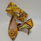 African Women Block Shoes With Match Bag