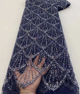 New Luxurious African Beaded Net Mesh Lace Fabric