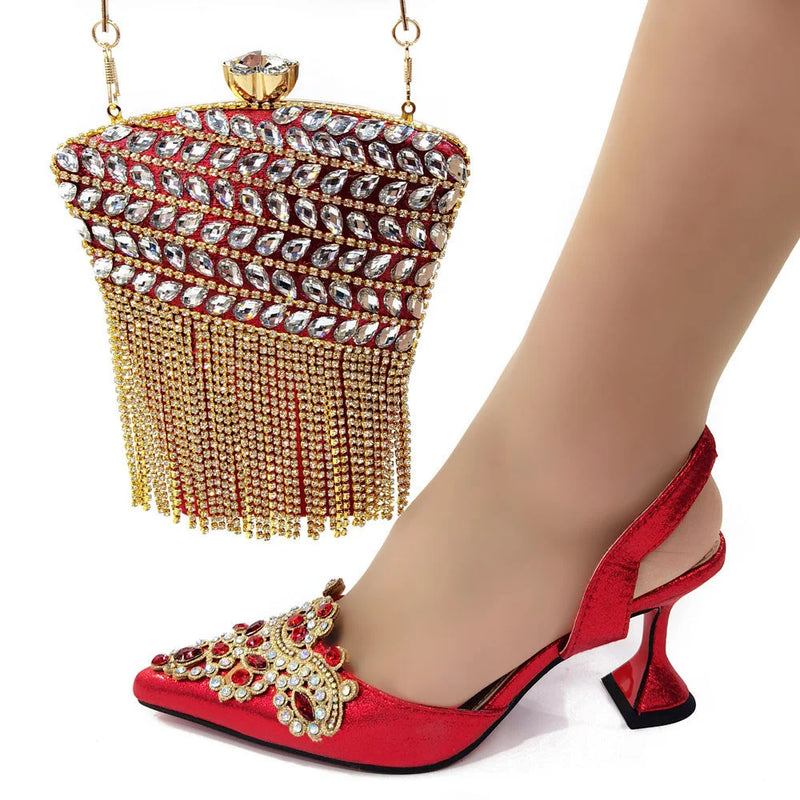 New Gold Woman Shoes And Bag Set