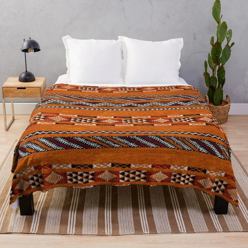 Orange Vintage Moroccan Pattern Throw Blanket