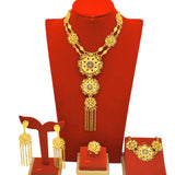 Africa Dubai Flowers Long Gold Plated Jewelry Sets