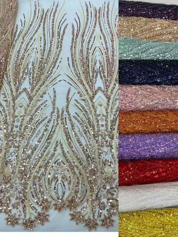 African Beaded Net Mesh Sequins Lace Fabric