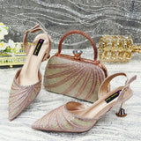 New Crystal Design Thin Heel Ladies Shoes Matching Bag Set