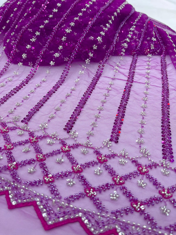 Nigerian Handmade Beads Net Mesh Lace Fabric