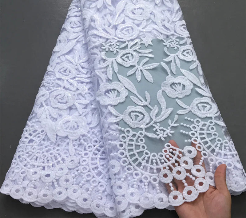 New White Sequins Mesh Lace Fabrics