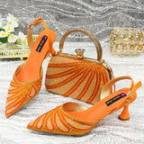 New Crystal Design Thin Heel Ladies Shoes Matching Bag Set