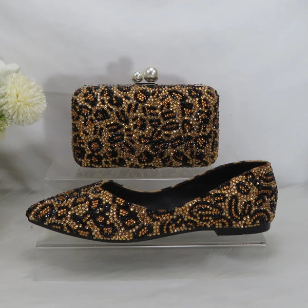 New Luxury  Leopard Thick Heel Bridal Wedding shoe and purse