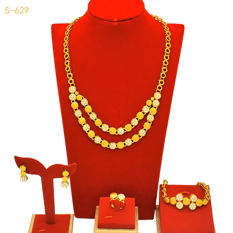 Africa Dubai Flowers Long Gold Plated Jewelry Sets