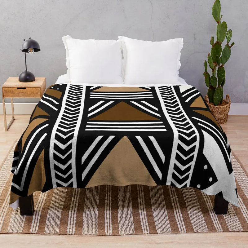 African Mud Bogolan Design Throw Blanket