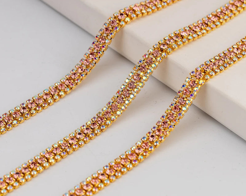 3 Rows Rhinestone Cup Chain