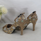 Peep Toe crystal Woman wedding shoes with matching bags