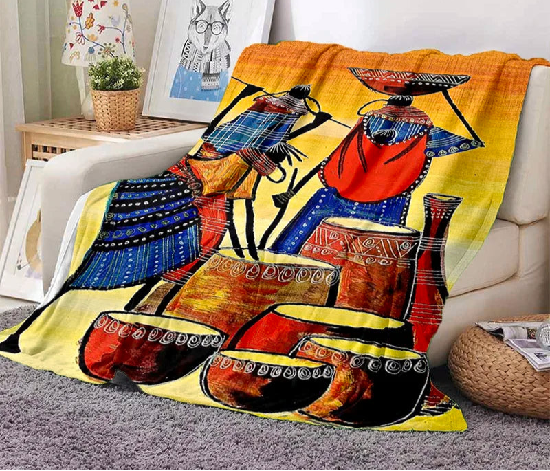 Cartoon Africa Ethiopian Custom Painting Art Soft Flannel Blanket