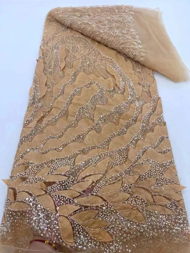 High Quality Nigerian Sequins With Pearl Lace Tulle Fabric