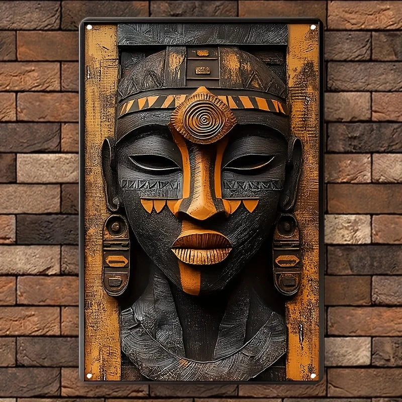 2D Flat Metal Aluminum Sign Wall Hanging African Mask